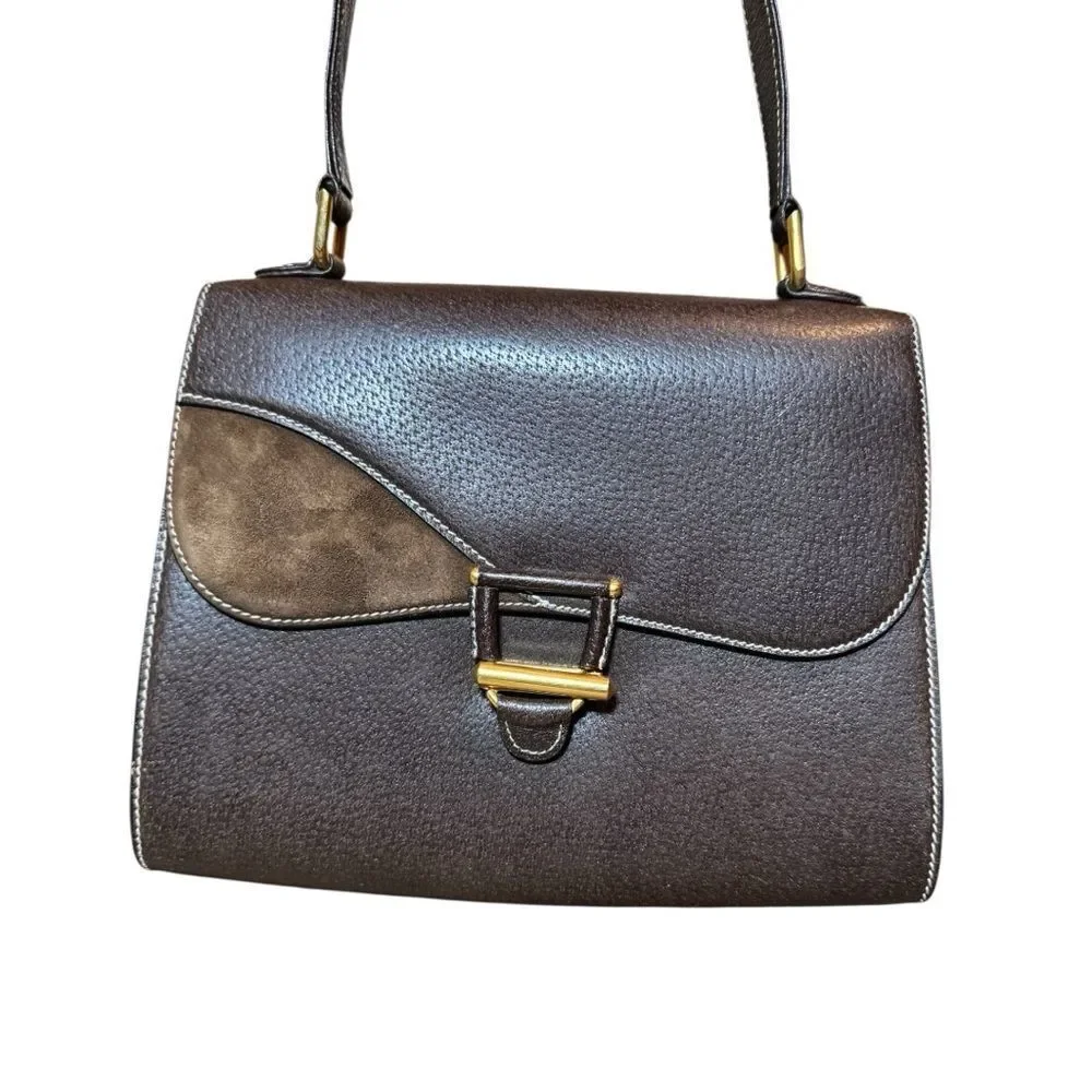 Gucci Vintage Brown Leather & Suede Structured Shoulder Bag Auth